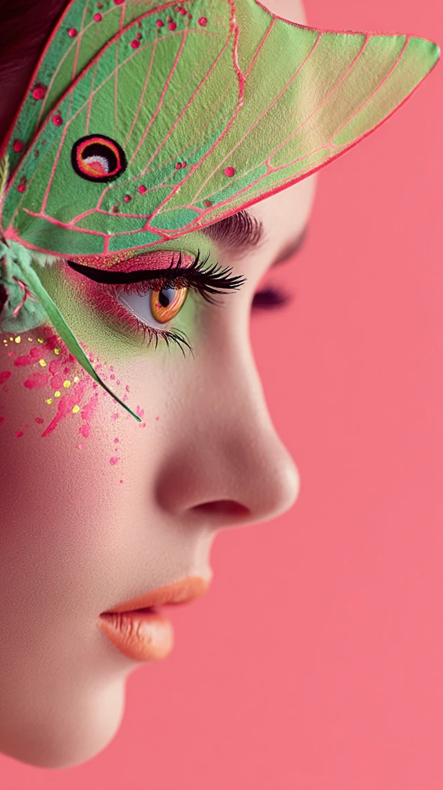 Luna Moth Makeup Look with Neon Eyeshadow