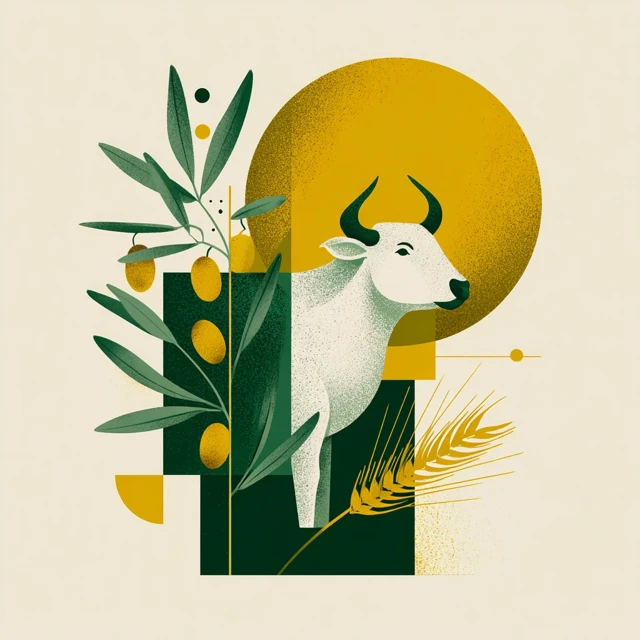 Tuscan Logo Illustration Maremma Cow Olives Wheat