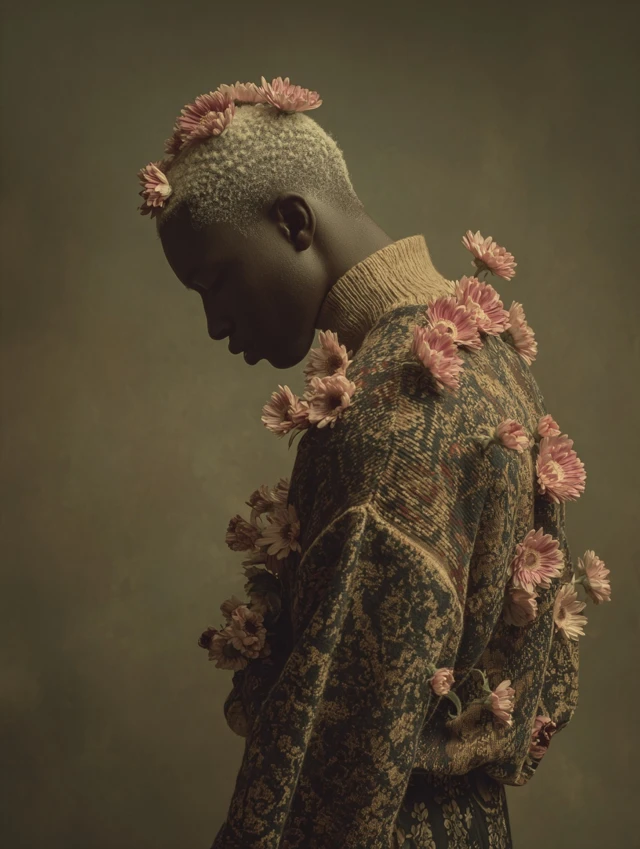 Stylish Black Male Floral Portrait Fashion Editorial