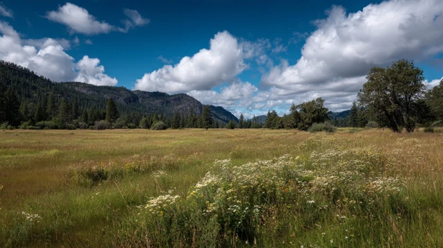 Wild Meadow with Mountains and Sky