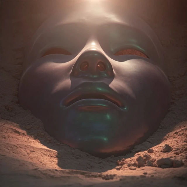Ceramic Mask in Sand: Mysterious and Blank