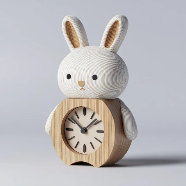 Cute Wooden Rabbit Clock 3D Rendered