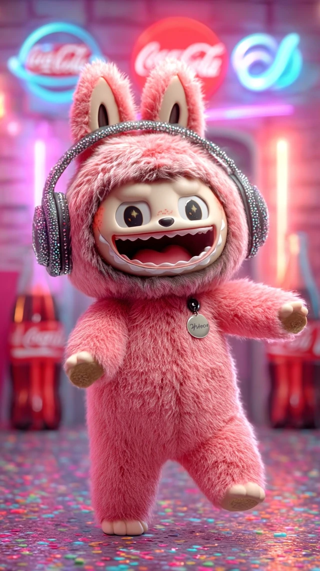 Kawaii Club Mascot Labubu DJ Neon Nightclub