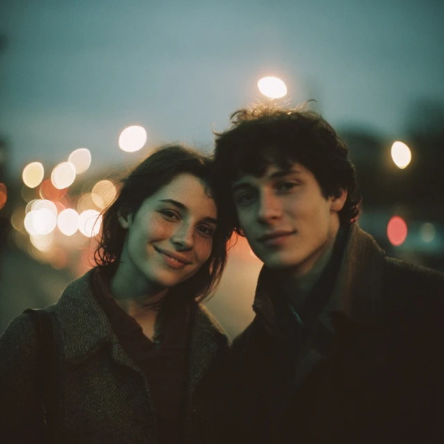 90s Cinematic Couple Portrait Dusk City Street