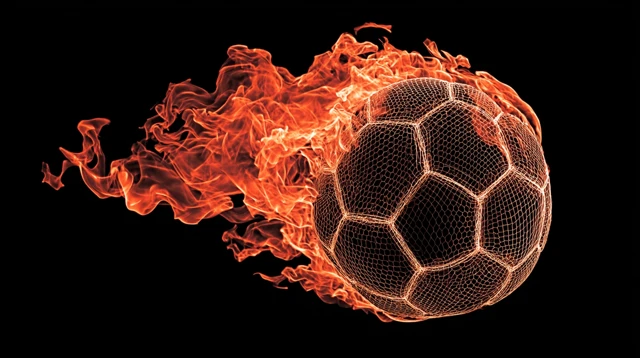Burning Soccer Ball on Fire Over Black Background