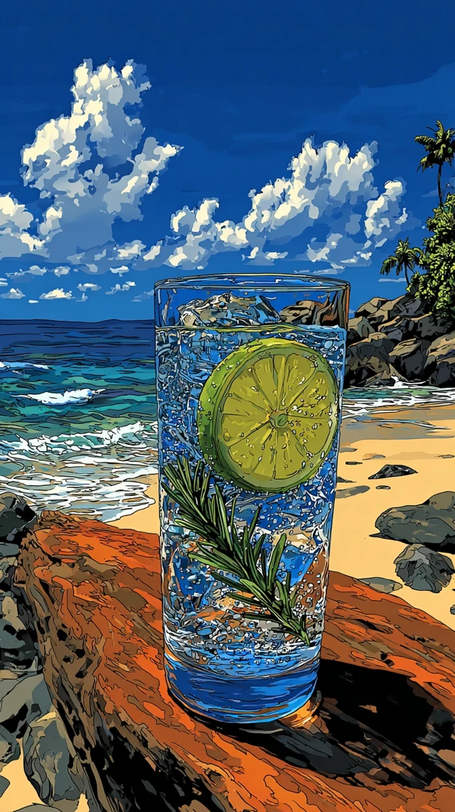 Refreshing Drink on the Beach Illustration