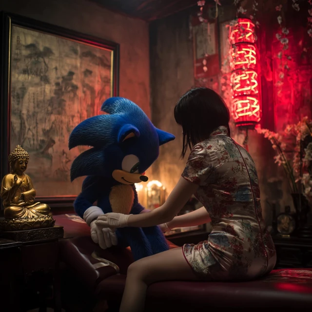Sonic the Hedgehog at an Asian Massage Parlor