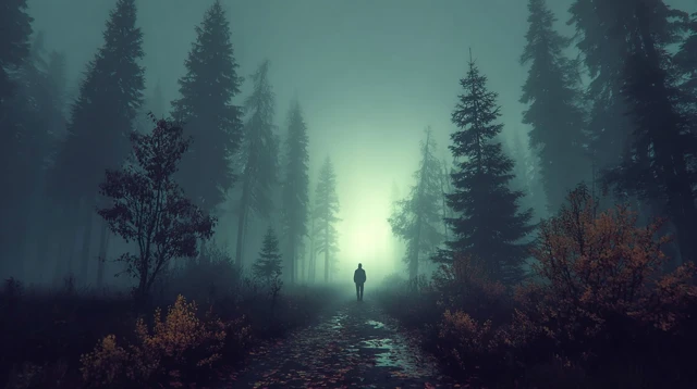Misty Forest Silhouette A Horror Film Scene