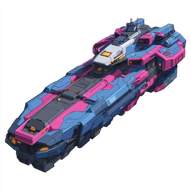 Squid Spaceship Carrier Pink Blue Anime Isometric View