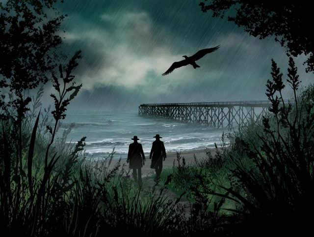 Melancholy Seaside Scene Dawn Storm and Silhouettes