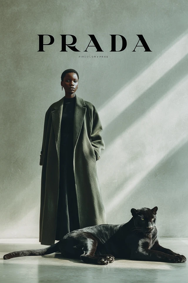 Prada Vogue Style Black Woman and Panther Fashion Shoot