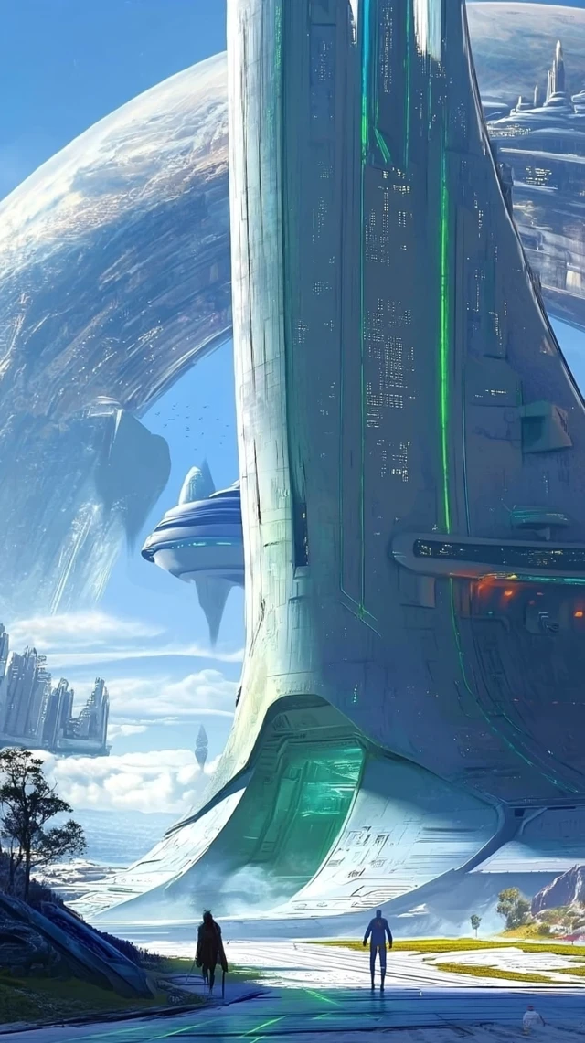 Futuristic Architecture A Man Approaches a Structure