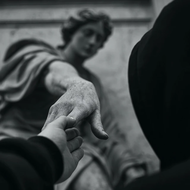 Statue Reaching Hand Touching Person Art Photo