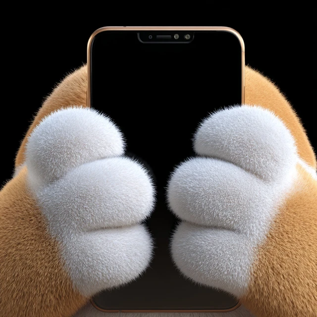Shiba Inu Paws Holding Smartphone 3D Render