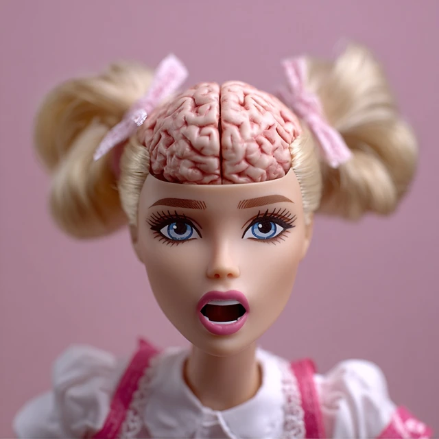 Scared Barbie Doll Brain Exposed Surreal Art
