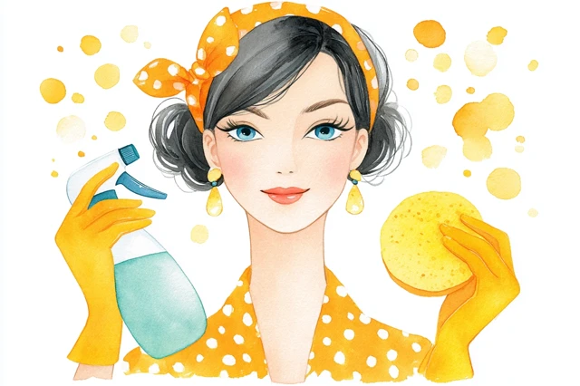 Retro Housewife Cleaning Illustration