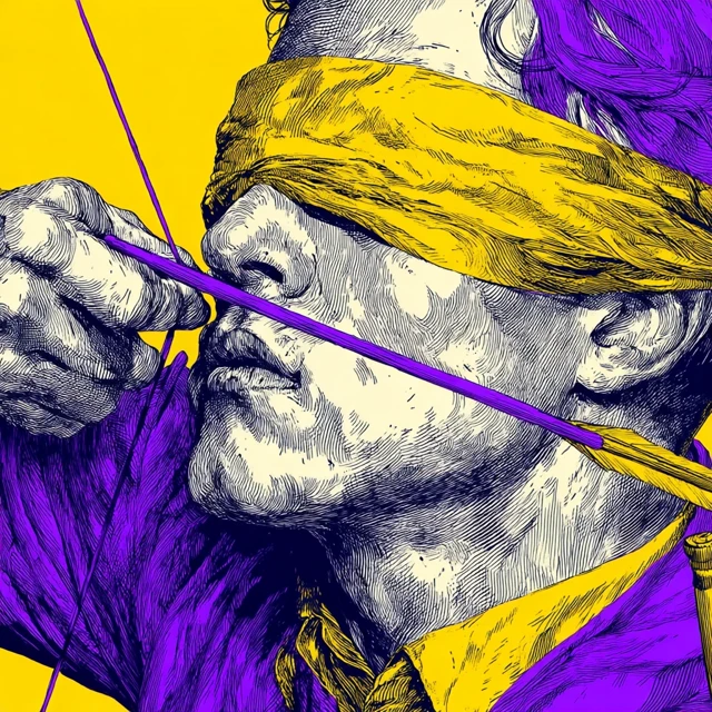 Blindfolded Archer Purple and Yellow Art