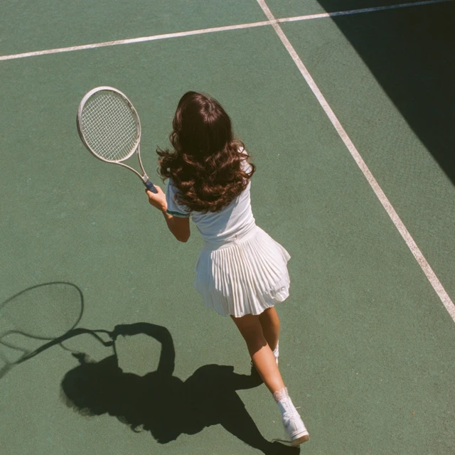 Tennis Player in Action on Wimbledon Court Retro Style