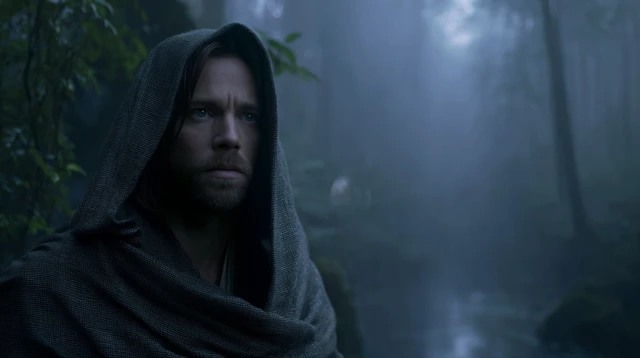 Mysterious Figure in Eerie Forest Cinematic Scene