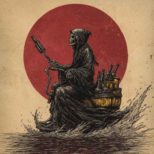 The Grim Reaper on a Beer Run Illustration
