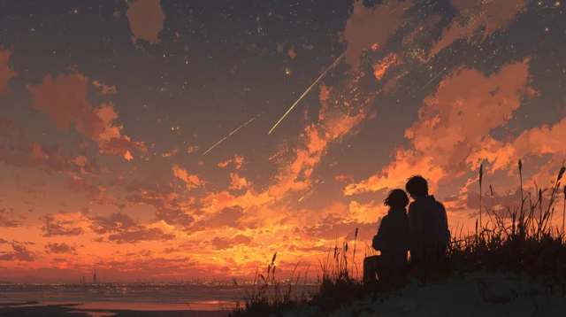 First Kiss Scene Romantic Sunset Illustration 16K