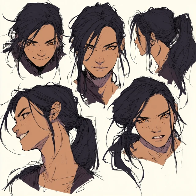 Female Character Art Portrait with Messy Ponytail