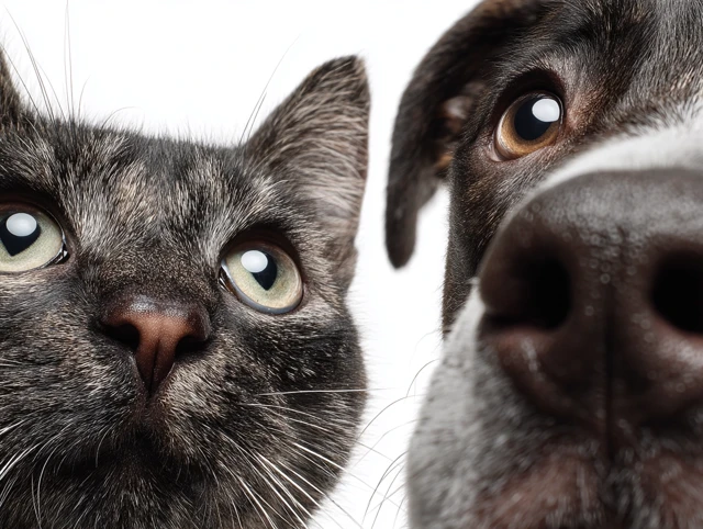 Funny Cat and Dog Looking Up