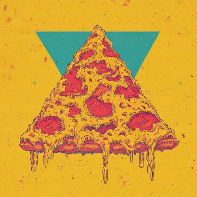 Cartoon Pizza Slice with Melting Cheese