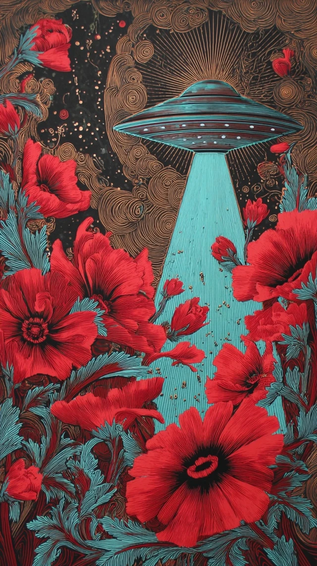 UFO Beam with Flowers Art Nouveau Style