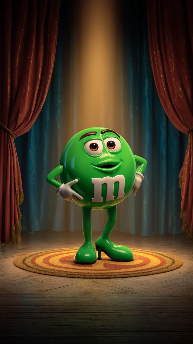 Green M M Character Posing Confidently