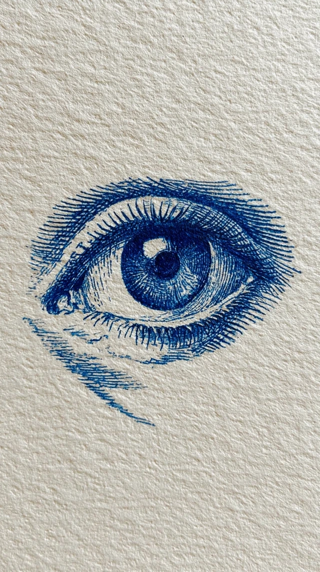 Detailed Blue Ink Eye Illustration