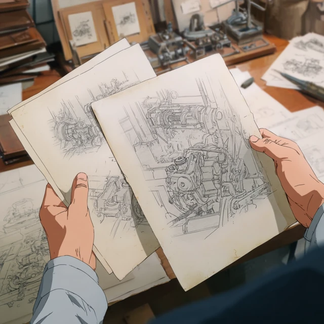 Anime Engineering Blueprint Drawing