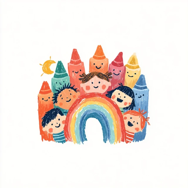 Children Rainbow Crayons Logo Preschool Kids