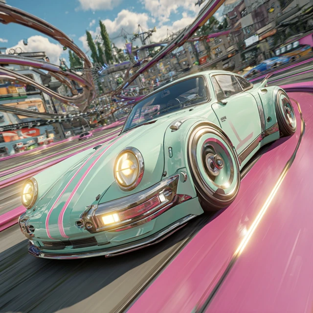 Playful Turbo Booster Racing on Colorful Track