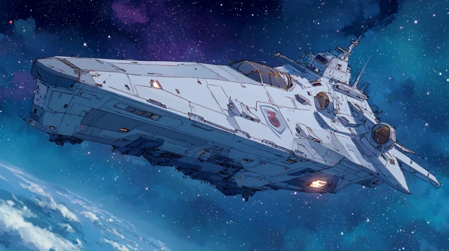 Futuristic Space Carrier Ship Anime Illustration