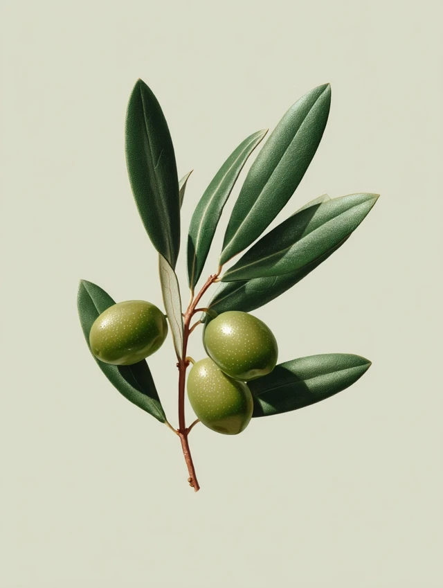 Photorealistic Olive Branch Illustration for Botany