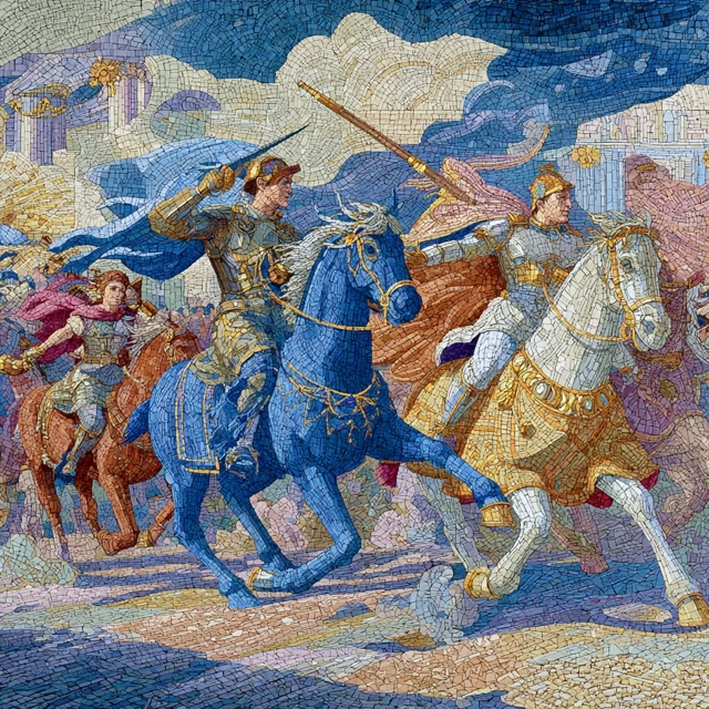 Roman Battle Scene Tiled Mosaic Art Deco