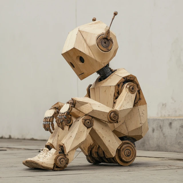 Wooden Robot Sculpture A Climb Inside Art
