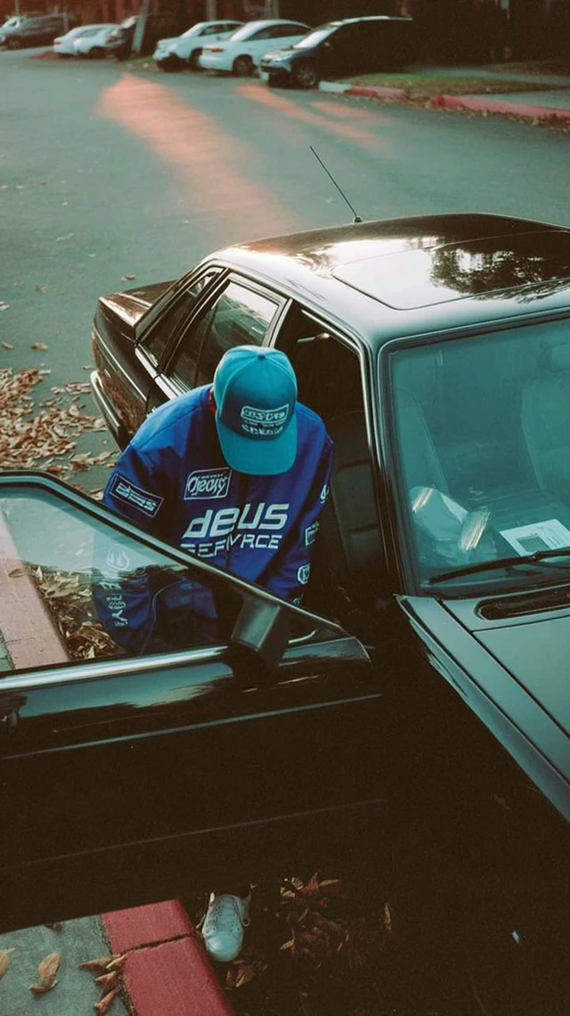 Vintage Car Photo Young Man Deus Racing Style