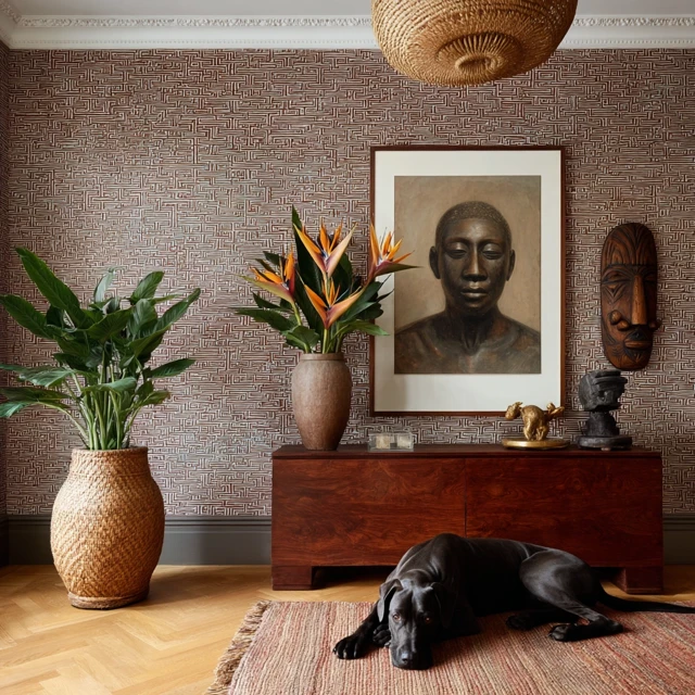 Afrocentric Interior Design with Dog and Artwork