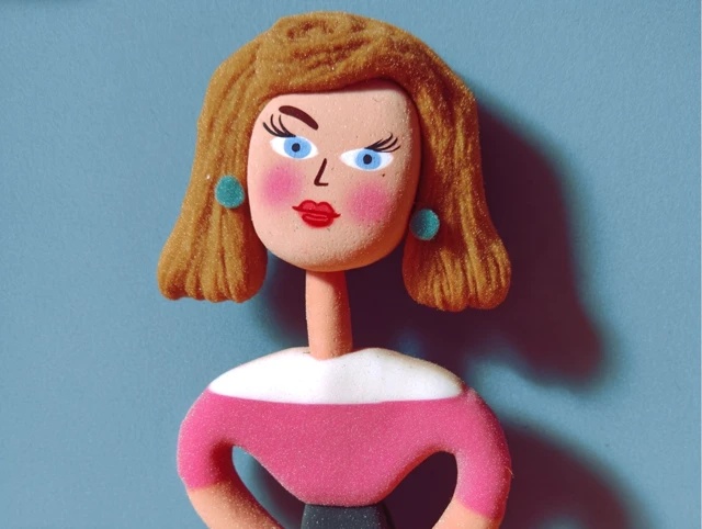 Retro Cartoon Woman Felt Toy Character Illustration