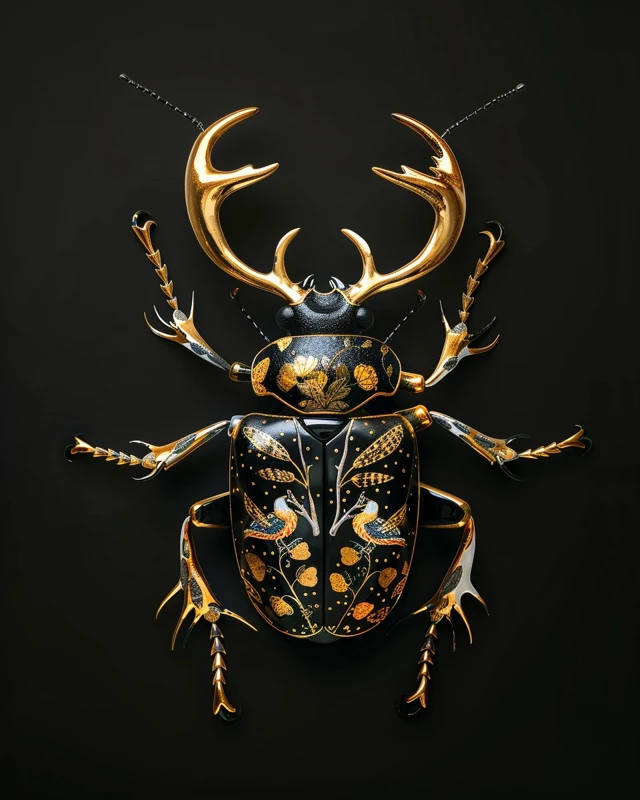 Gold Beetle Stag Beetle with Bird Motif by William Morris