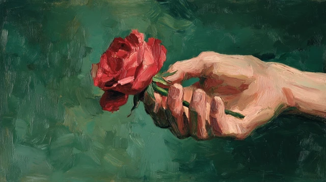 Hand Holding Rose Edward Hopper Style Painting