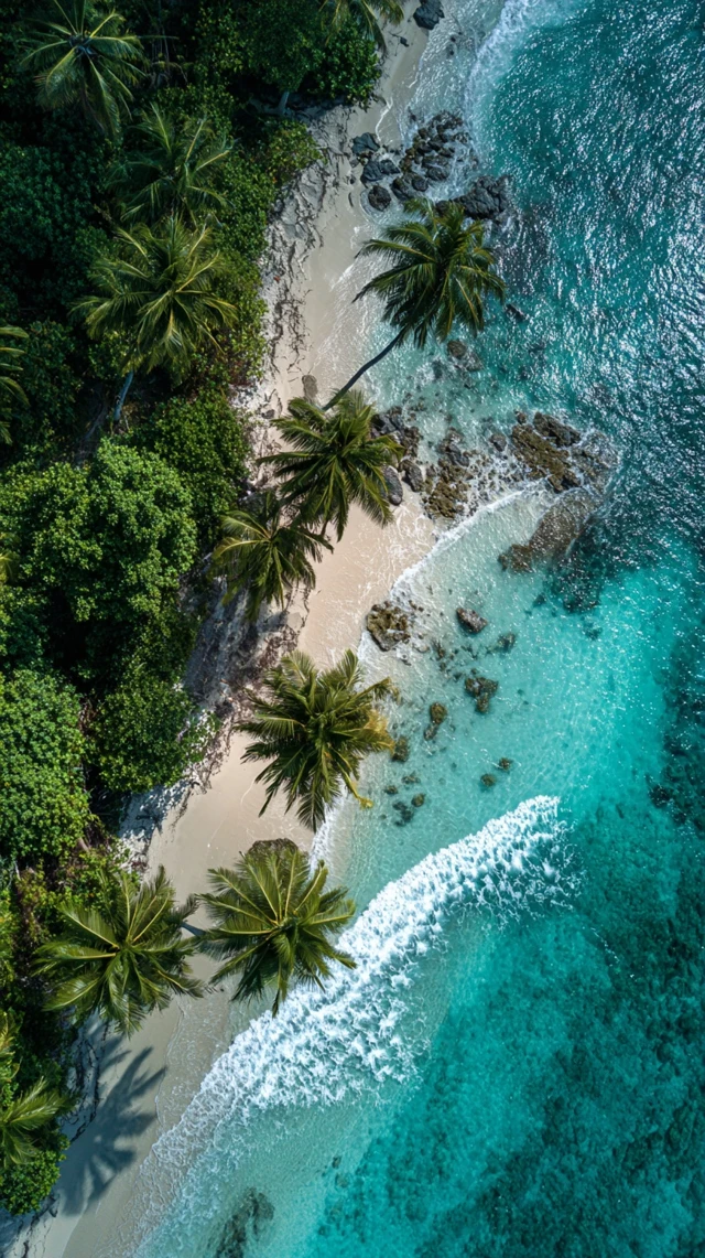 Tropical Beach Aerial View Palm Trees Turquoise Water