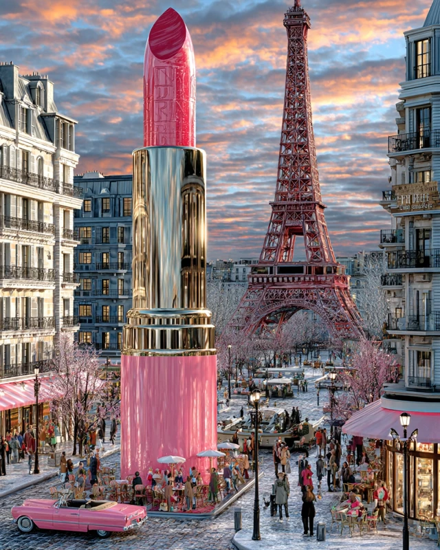 Giant Lipstick Cityscape Surreal Urban Fashion