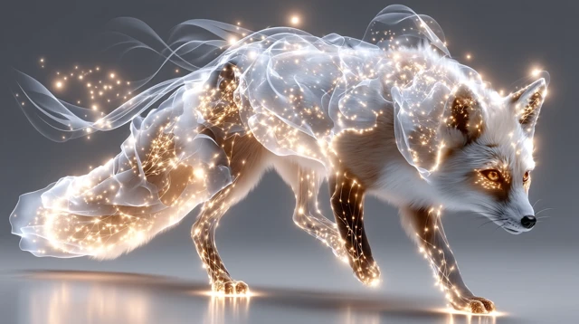Glowing Fox of Light Particles - Digital Art