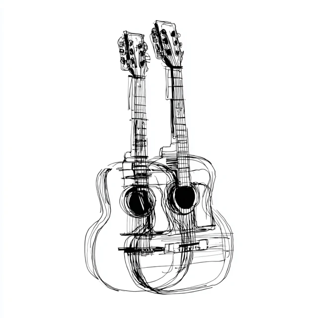 Acoustic Guitar Continuous Line Art Illustration