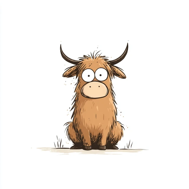 Funny Cartoon Highland Cow Illustration