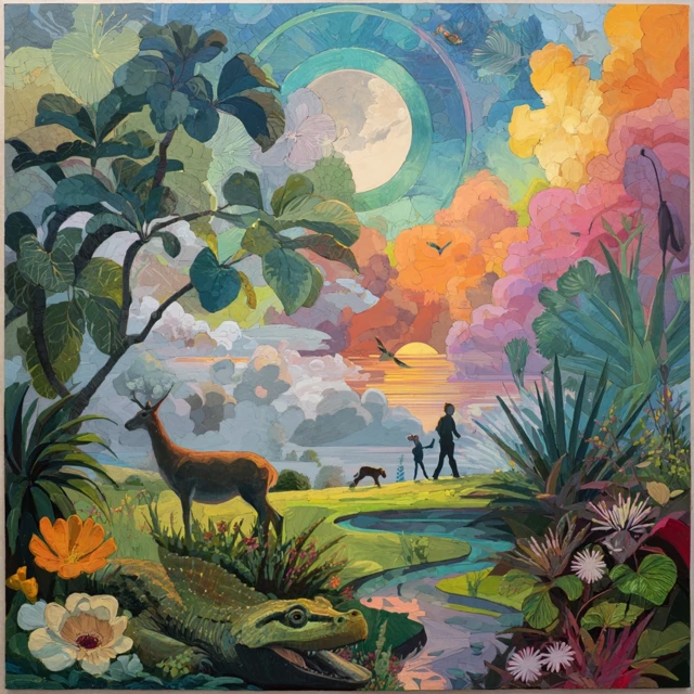 Abstract Oil Painting Tropical Landscape