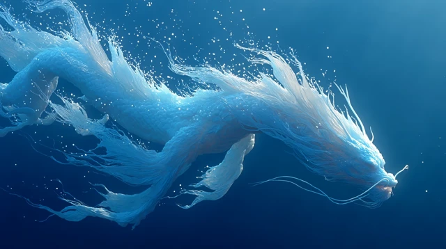 Chinese Dragon Underwater: Ethereal Blue World